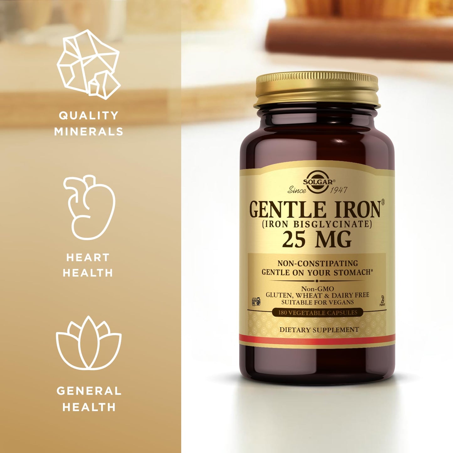 Solgar Gentle Iron (Iron Bisglycinate) 25 mg, 180 Capsules