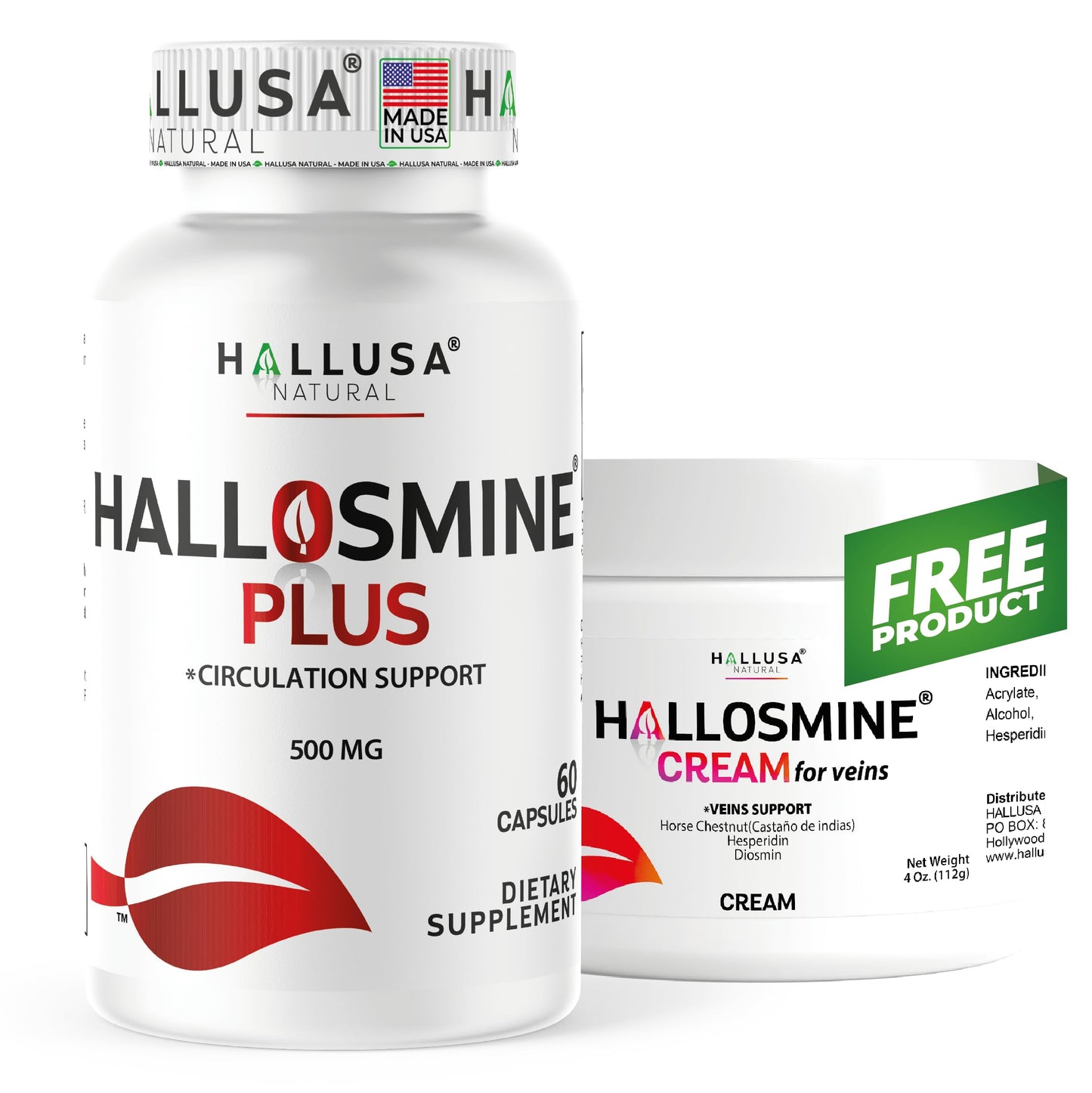 Hallusa Natural Hallosmine Plus Circulation & Vein Support, 60 Capsules