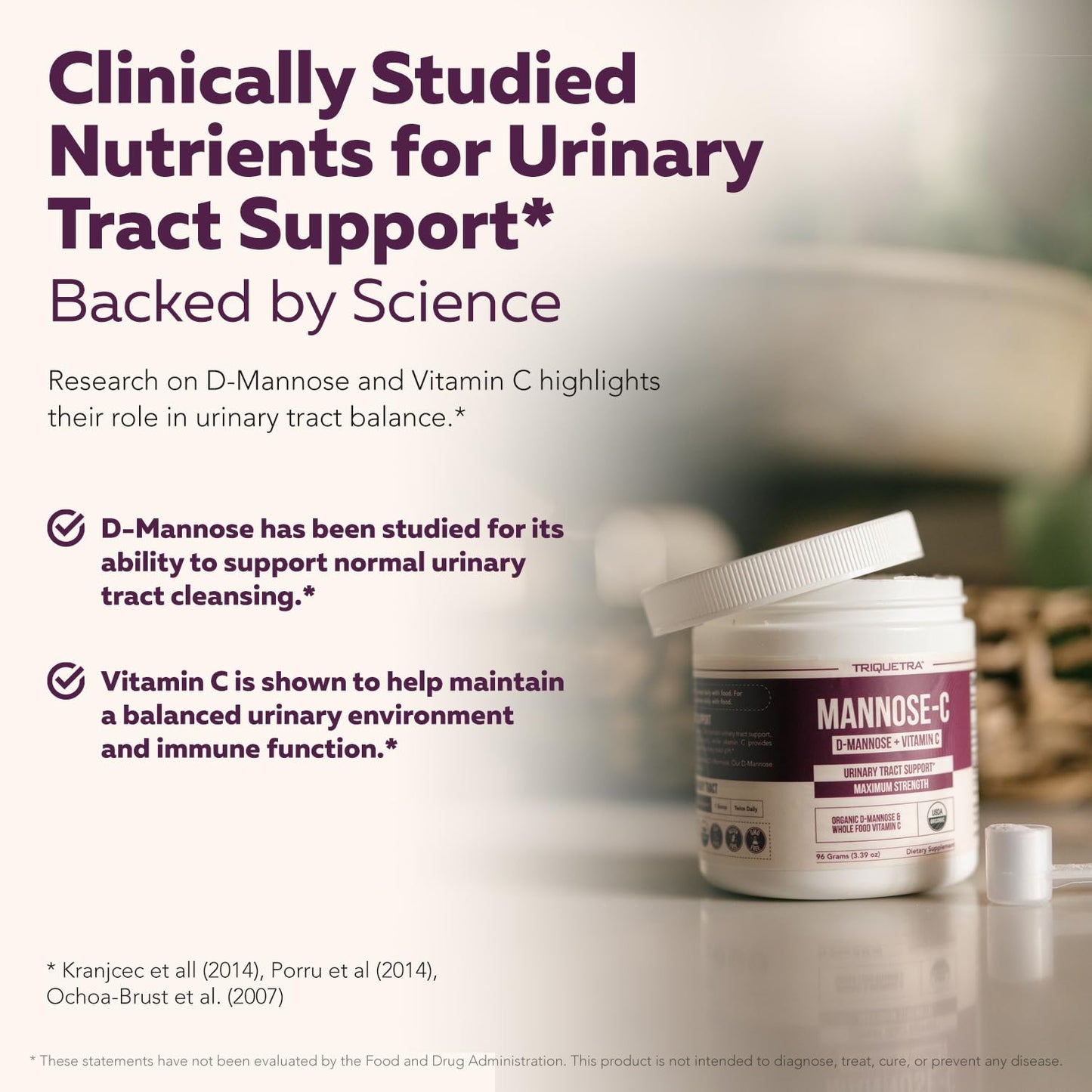 Triquetra Health Mannose-C Organic D Mannose Powder with Whole Food Vitamin C, UTI Support, 3.39 oz