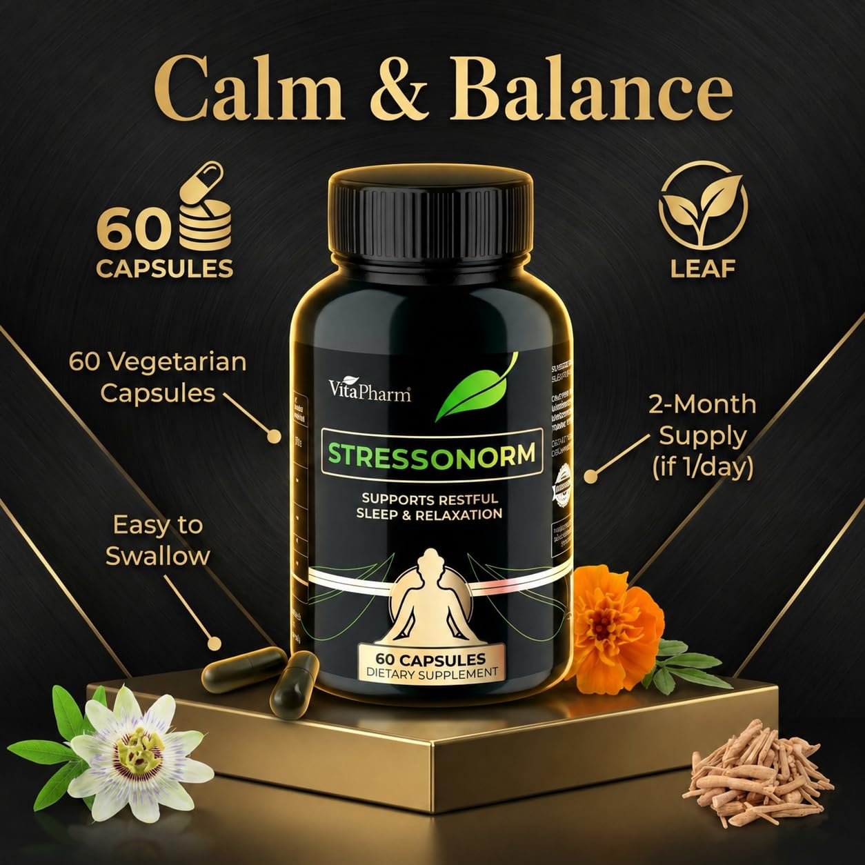 VitaPharm Stressonorm Ashwagandha & Magnesium for Stress, Calm & Better Sleep Capsule, 60 Capsules