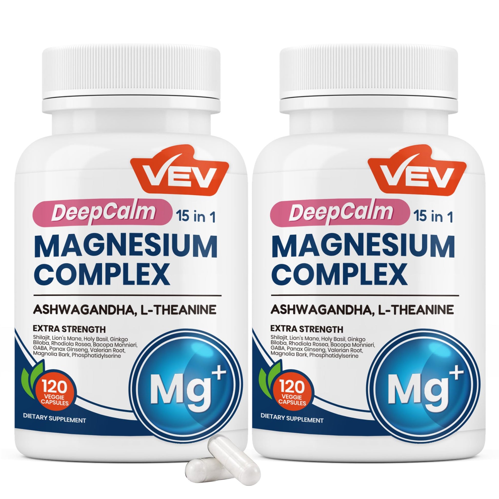 VEV DeepCalm Magnesium Complex for Women - 15-in-1 Glycinate & Citrate Capsules with Ashwagandha & L-Theanine, Capsules, 240 Capsules Total