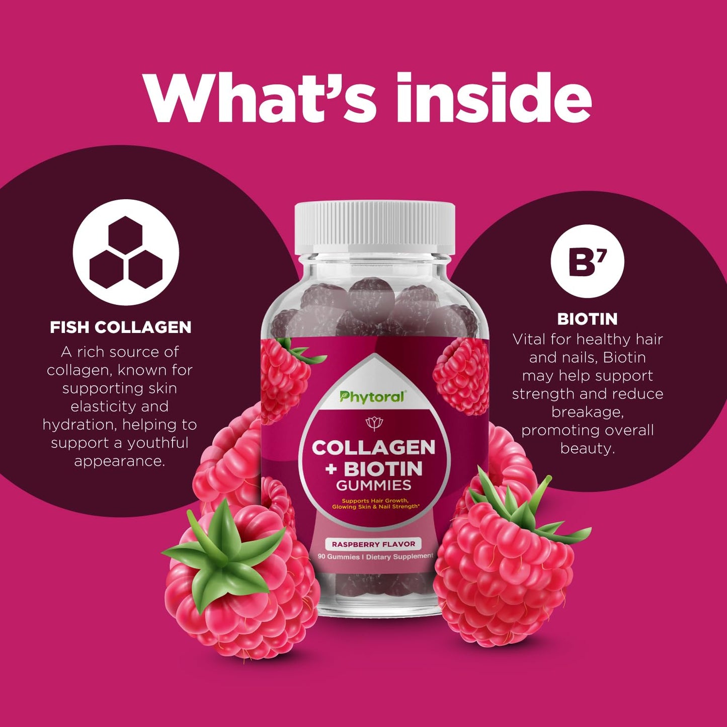 Phytoral Hydrolyzed Collagen Peptides with Biotin Gummies, 90 Count