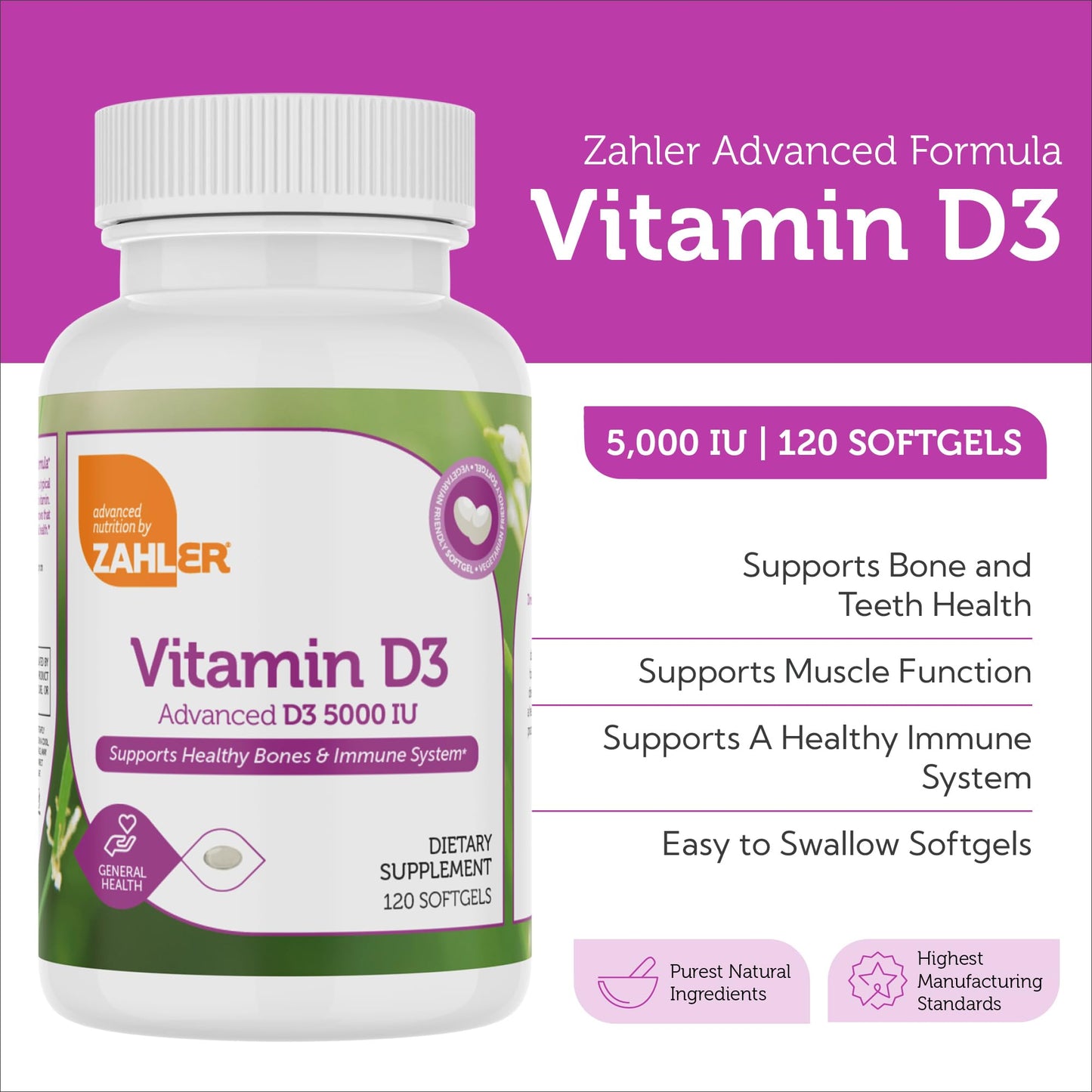 Zahler Advanced Vitamin D3 5000 IU Softgels 120 Count