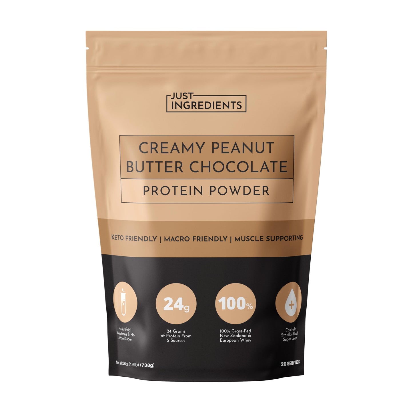 Just Ingredients Creamy Peanut Butter Whey Protein Powder, 25.92 Ounce