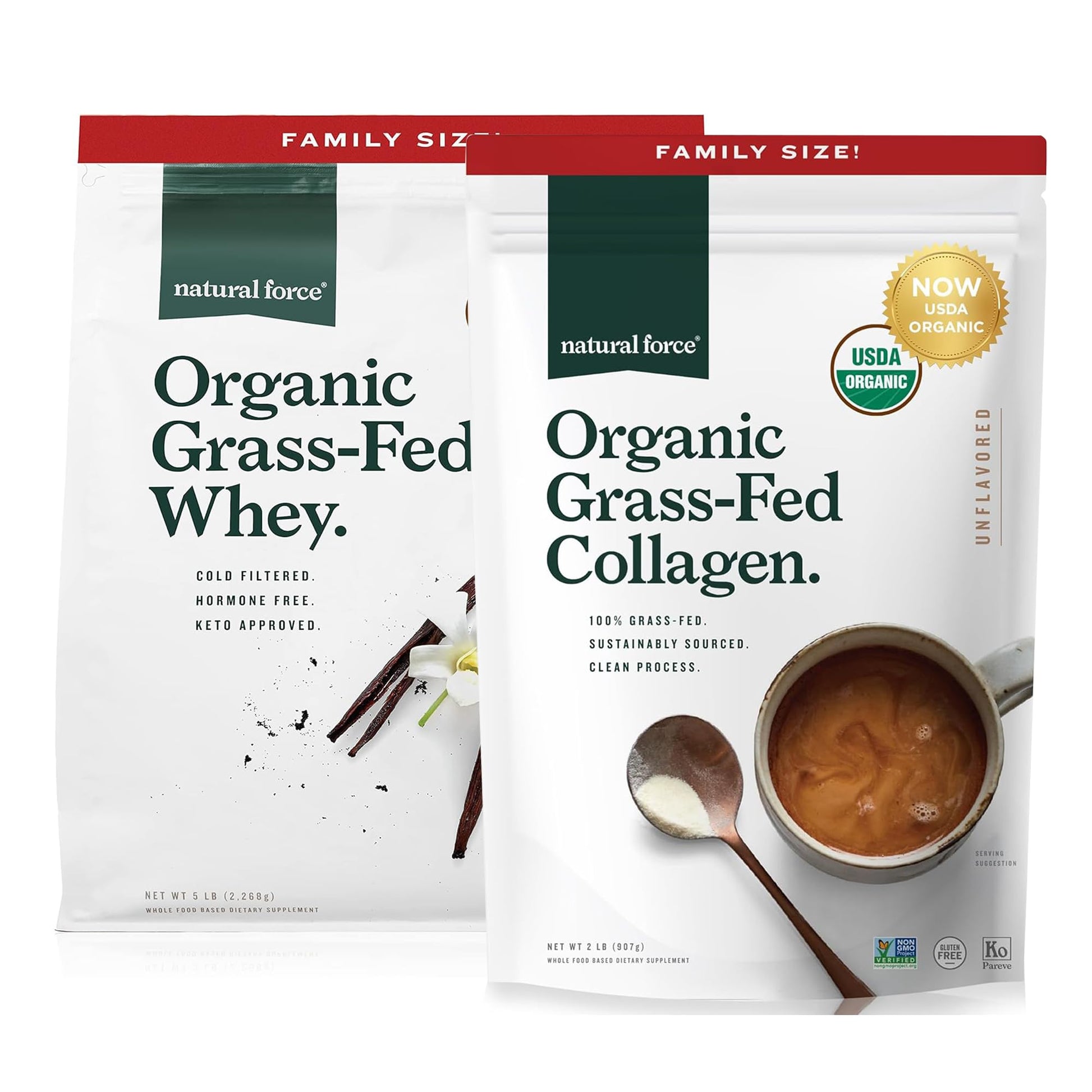 Natural Force Grass Fed Organic Whey Protein Powder Vanilla Flavor, 112 Servings