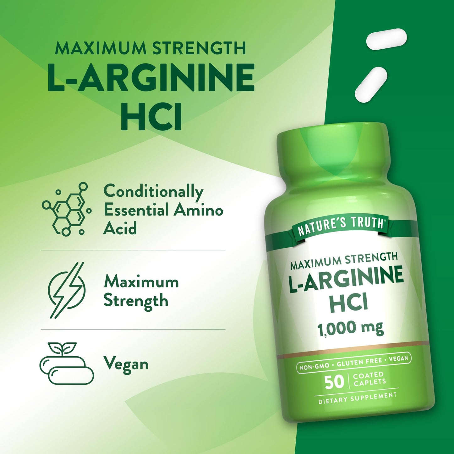 Nature's Truth L-Arginine HCL 1000mg Caplets, 50 Caplets