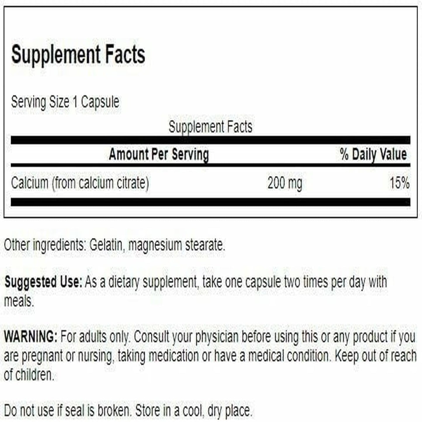 Swanson Calcium Citrate 200 mg Capsule, 60 Count