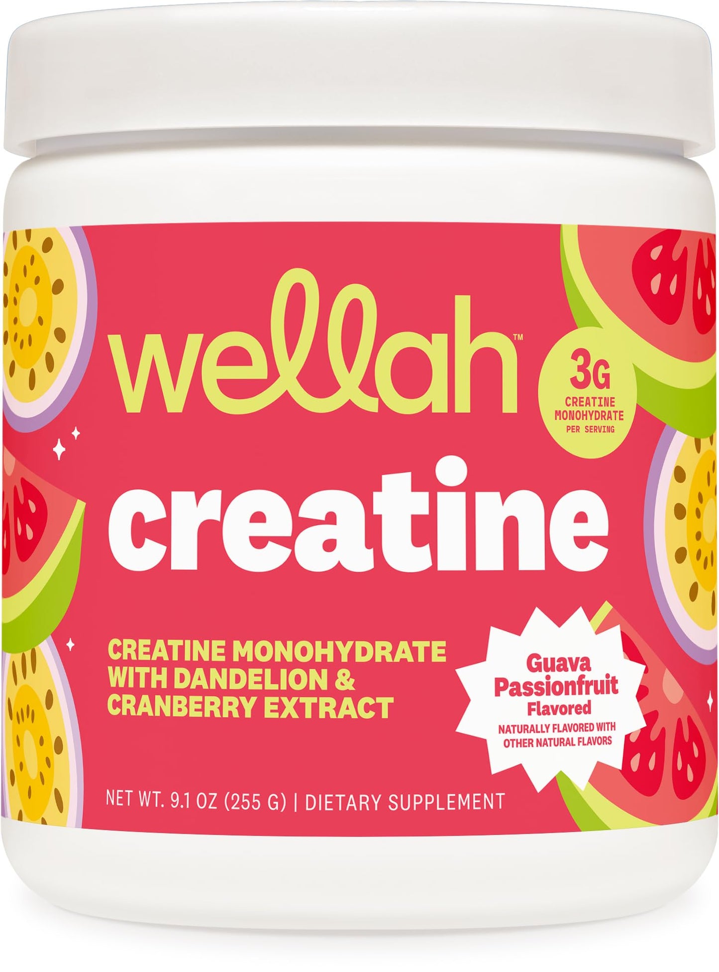 Wellah Creatine for Women Powder, Creatine Monohydrate with Dandelion & Cranberry Extract, 50 Servings