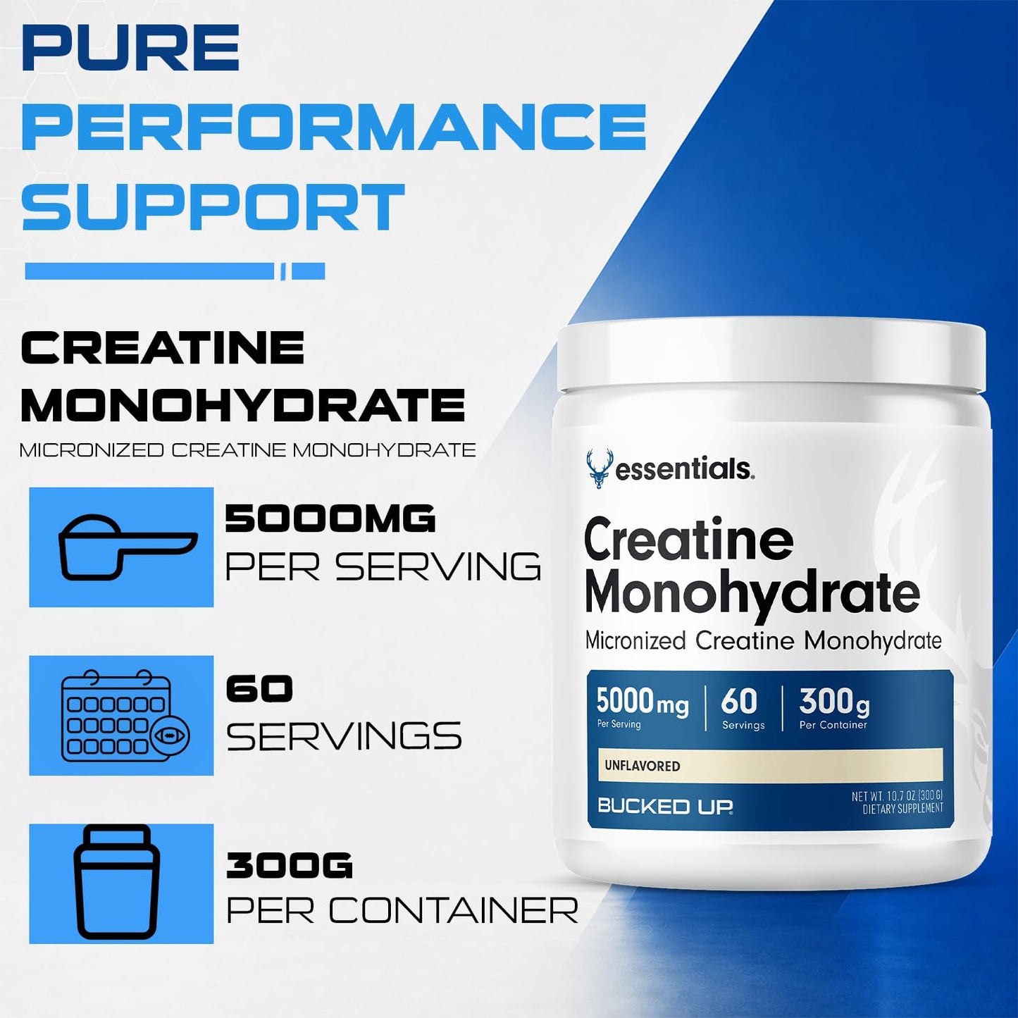 Bucked Up Pure Micronized Creatine Monohydrate Powder 300 Grams