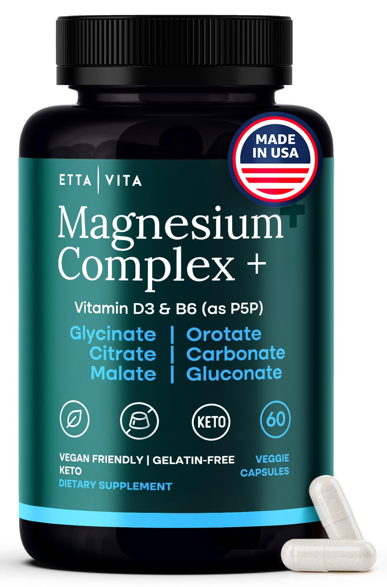 Etta Vita Magnesium Glycinate Complex with Astragalus Capsules, 60 Count