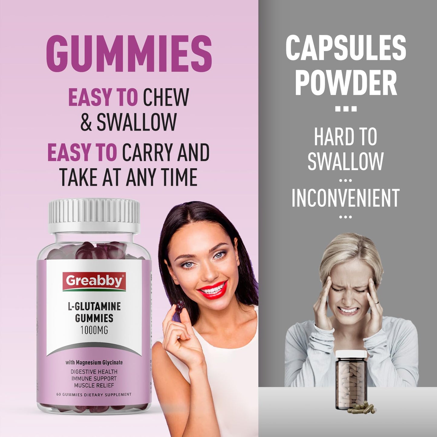 GREABBY L-Glutamine 1000mg Gummies, 60 Count