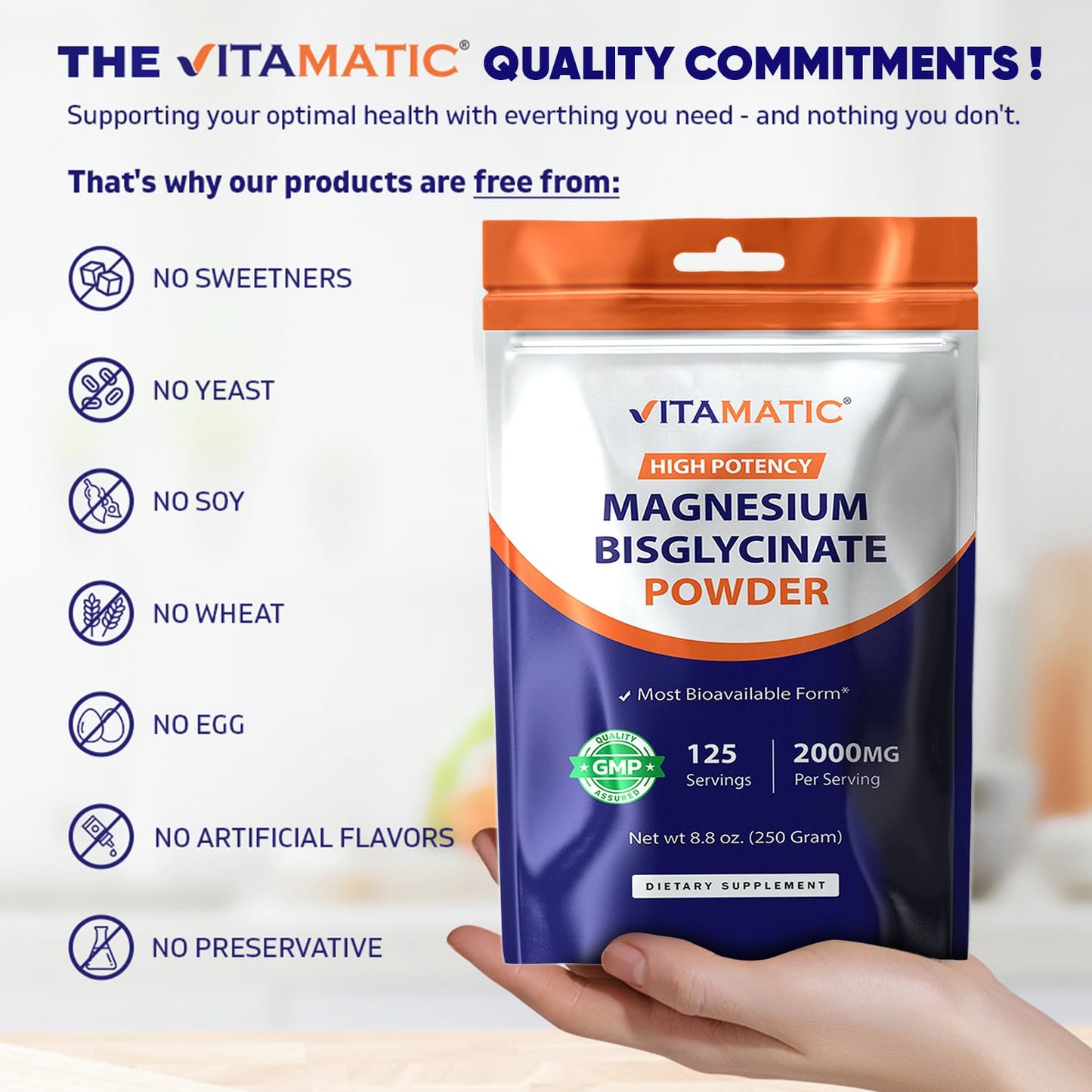 Vitamatic Magnesium (from Bisglycinate & Oxide) Powder 8.8 Ounce