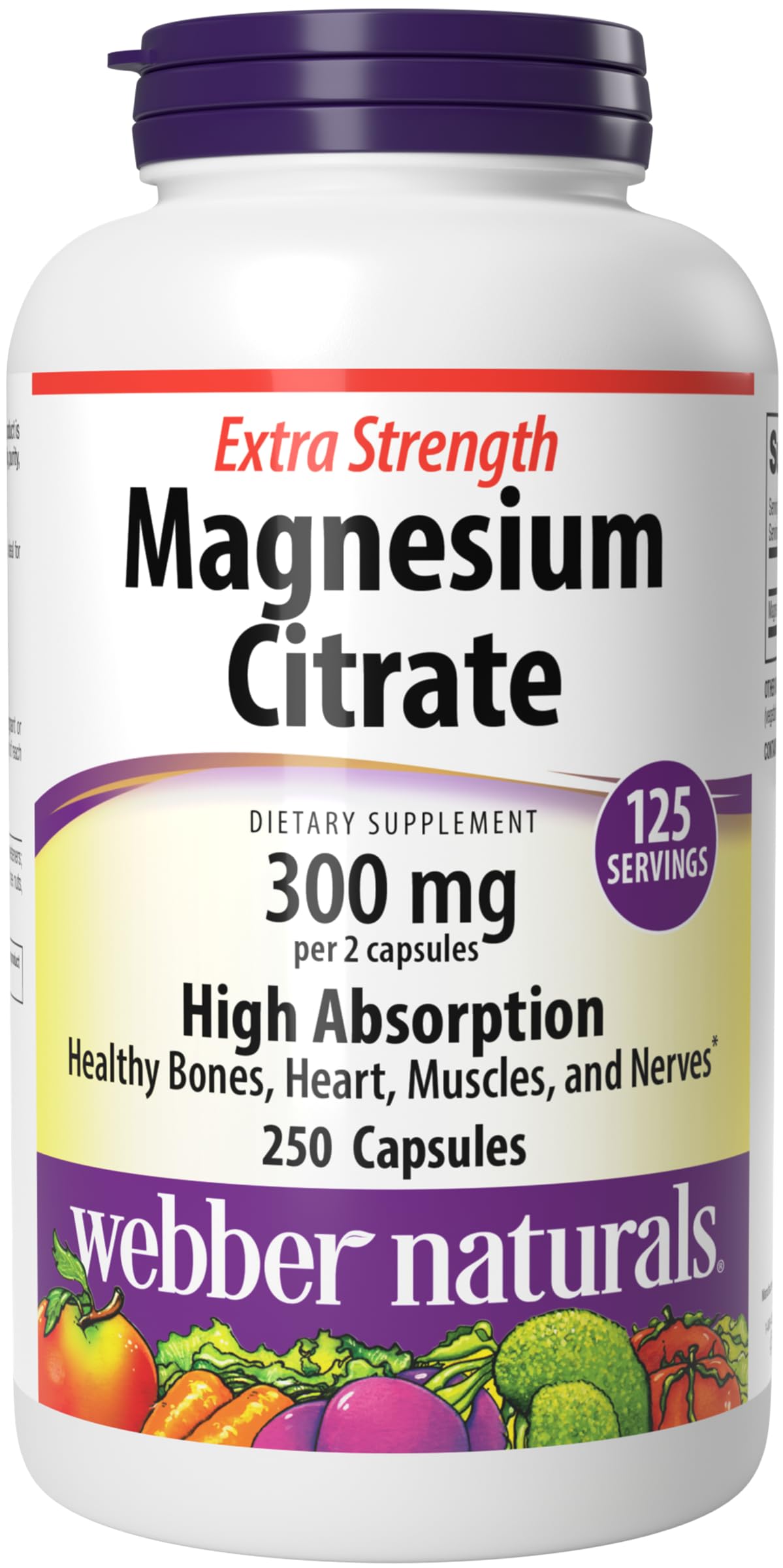 Webber Naturals Magnesium Citrate 300 mg Extra Strength High Absorption, 250 Capsules
