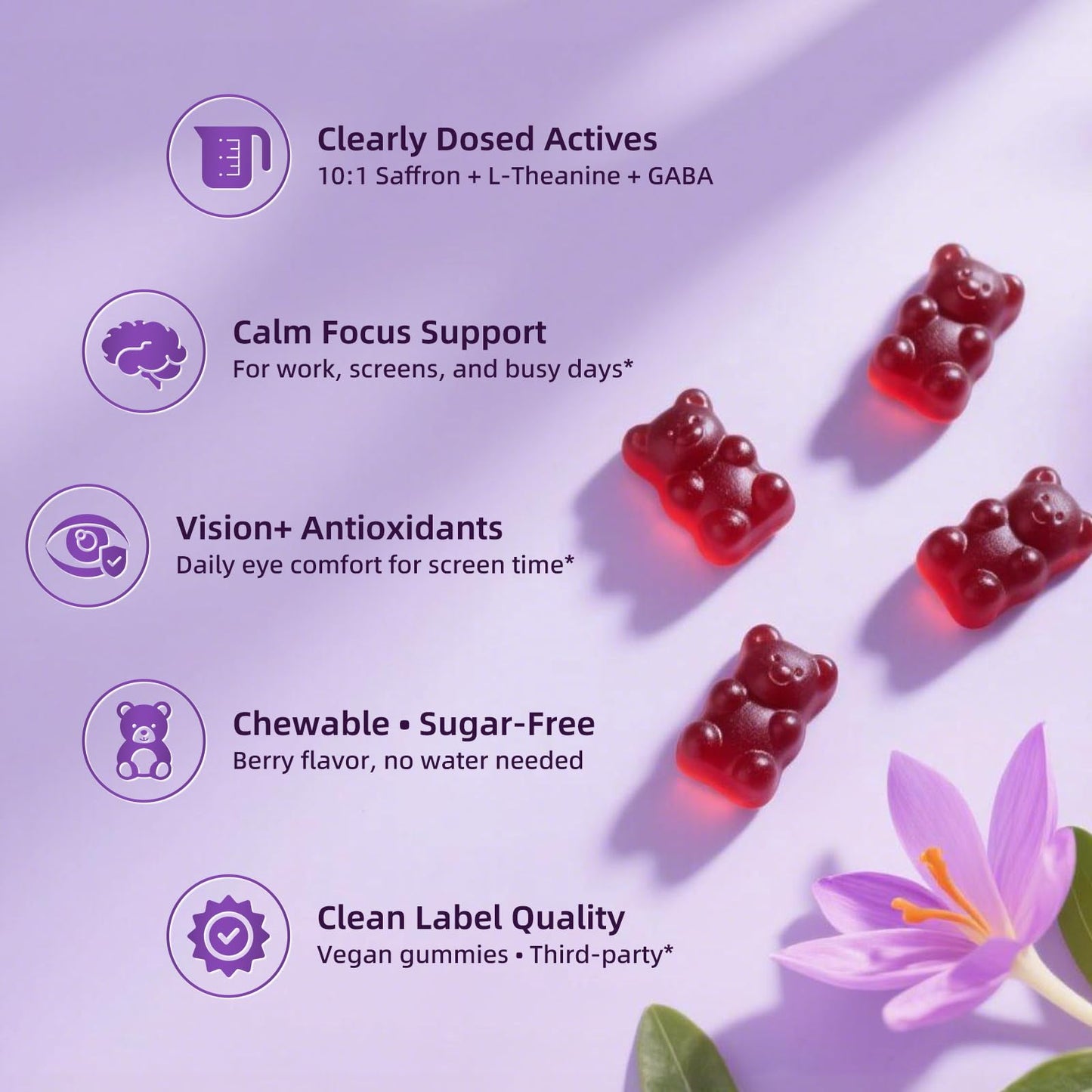 Lukaree 10-in-1 Saffron Gummies with L-Theanine 200mg, GABA, Ashwagandha, Turmeric, Lutein, Zeaxanthin & Astaxanthin for Mood, Focus & Eye Support, 120 Gummies