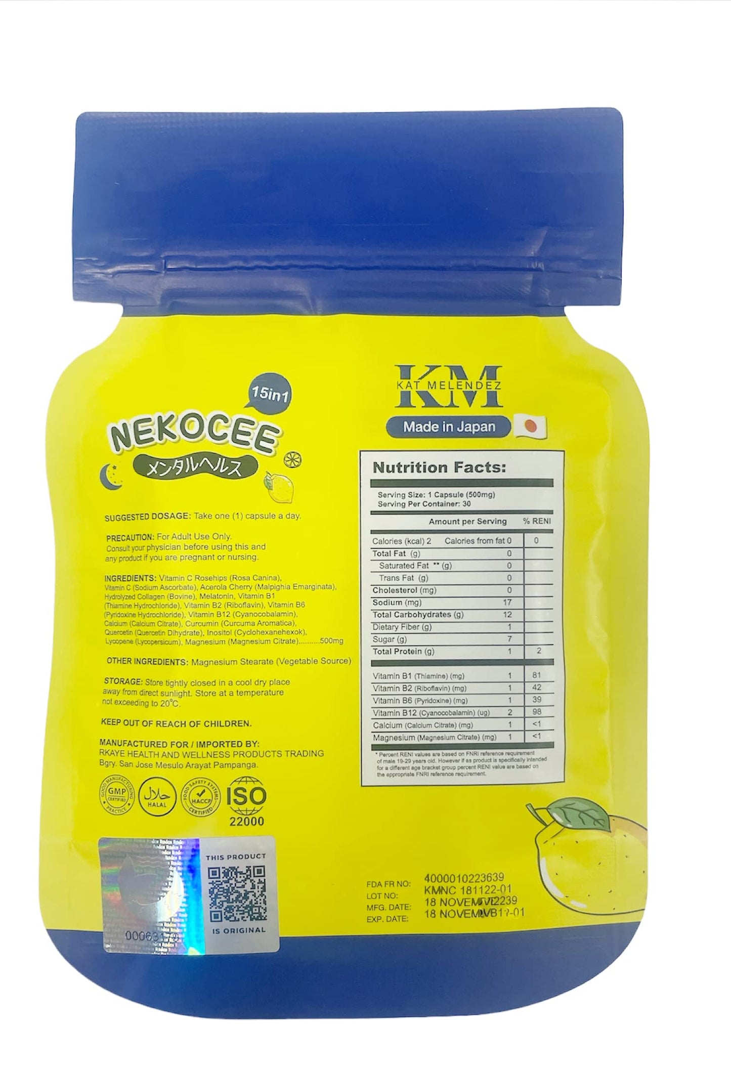 Herskin NEKOCEE 15 in 1 Rosy Glow Food Supplement Capsule 30 Capsules