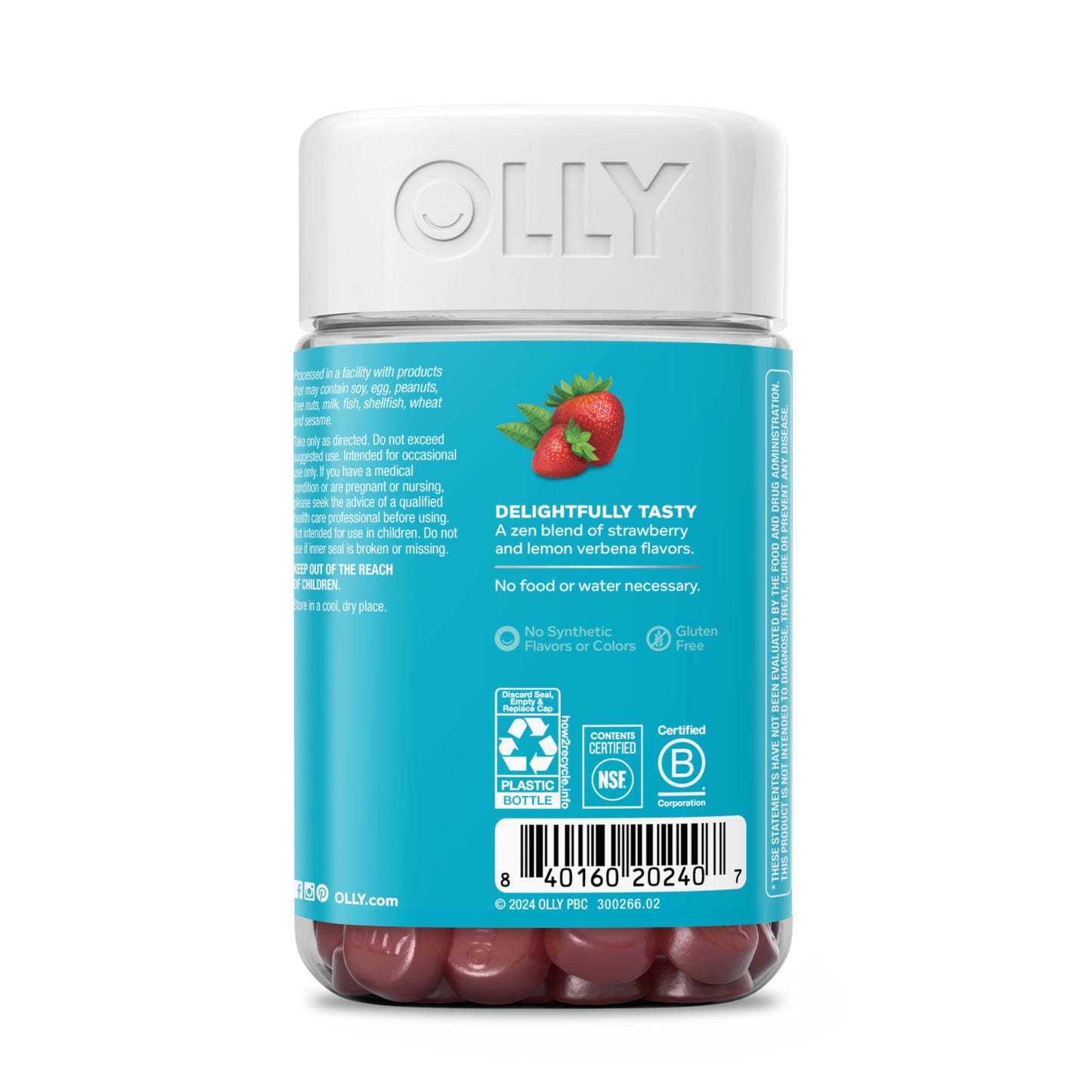 OLLY Goodbye Stress Gummy, GABA, L-Theanine, Lemon Balm, Stress Relief Supplement, Berry, 74 Count