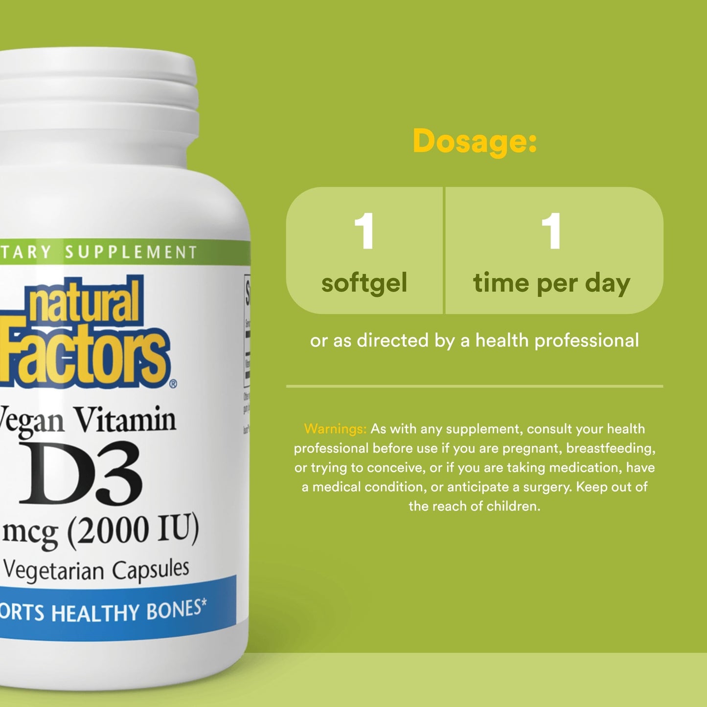 Natural Factors Vegan Vitamin D3 2000 IU Capsule, 90 Capsules