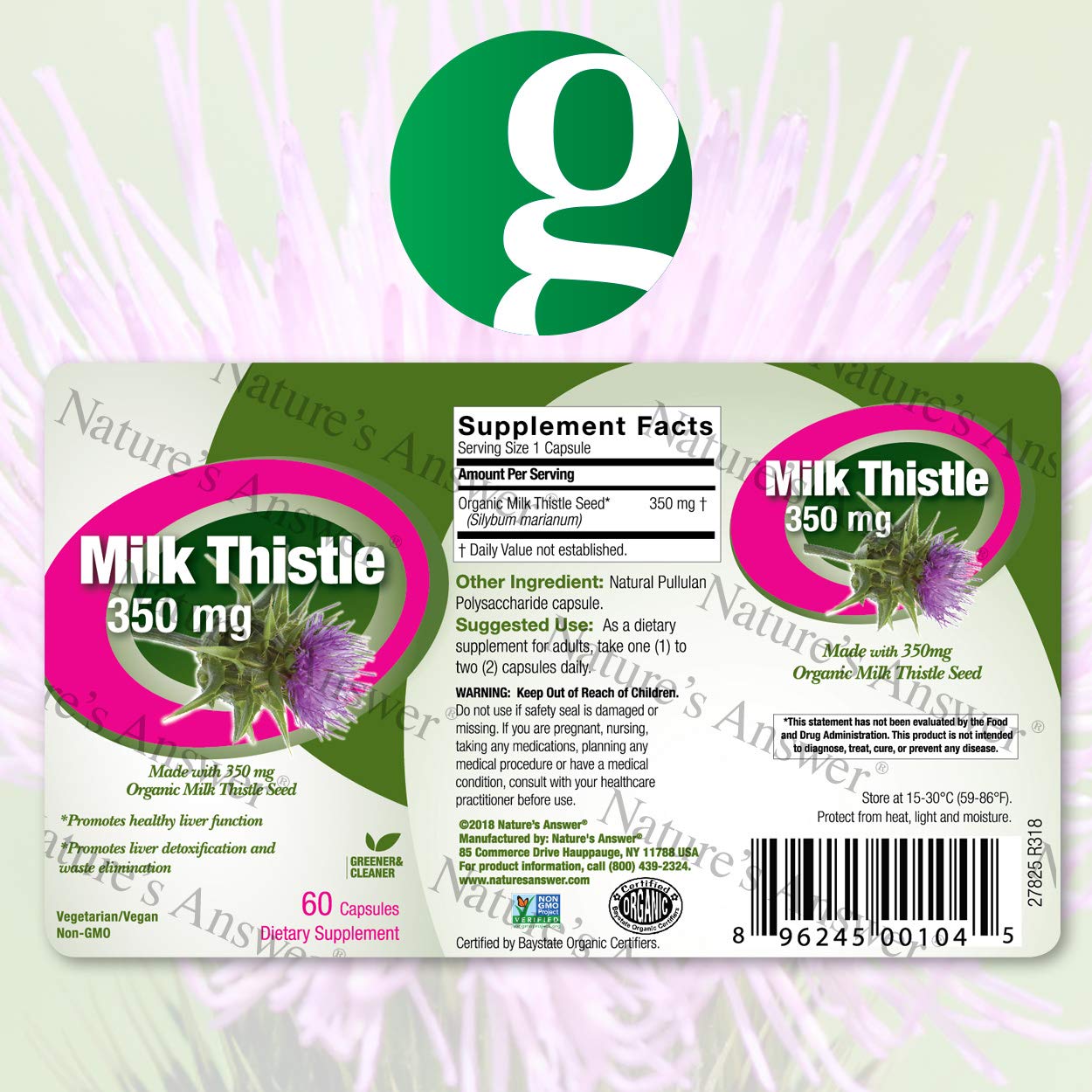 Genceutic Naturals Milk Thistle Organic 350 mg Capsules 60 Count