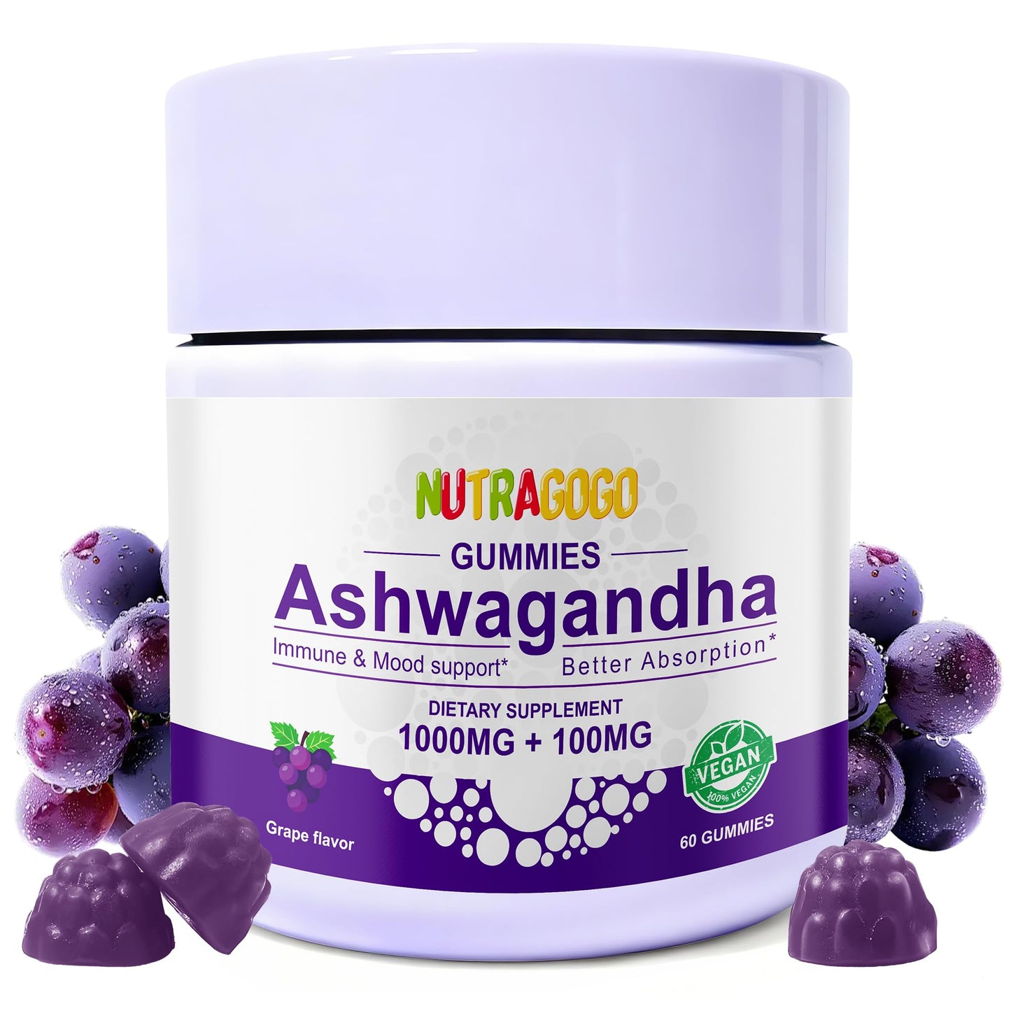 NUTRAGOGO Ashwagandha Gummies & Vitamin D3 Gummies, Gummy, 60 Count