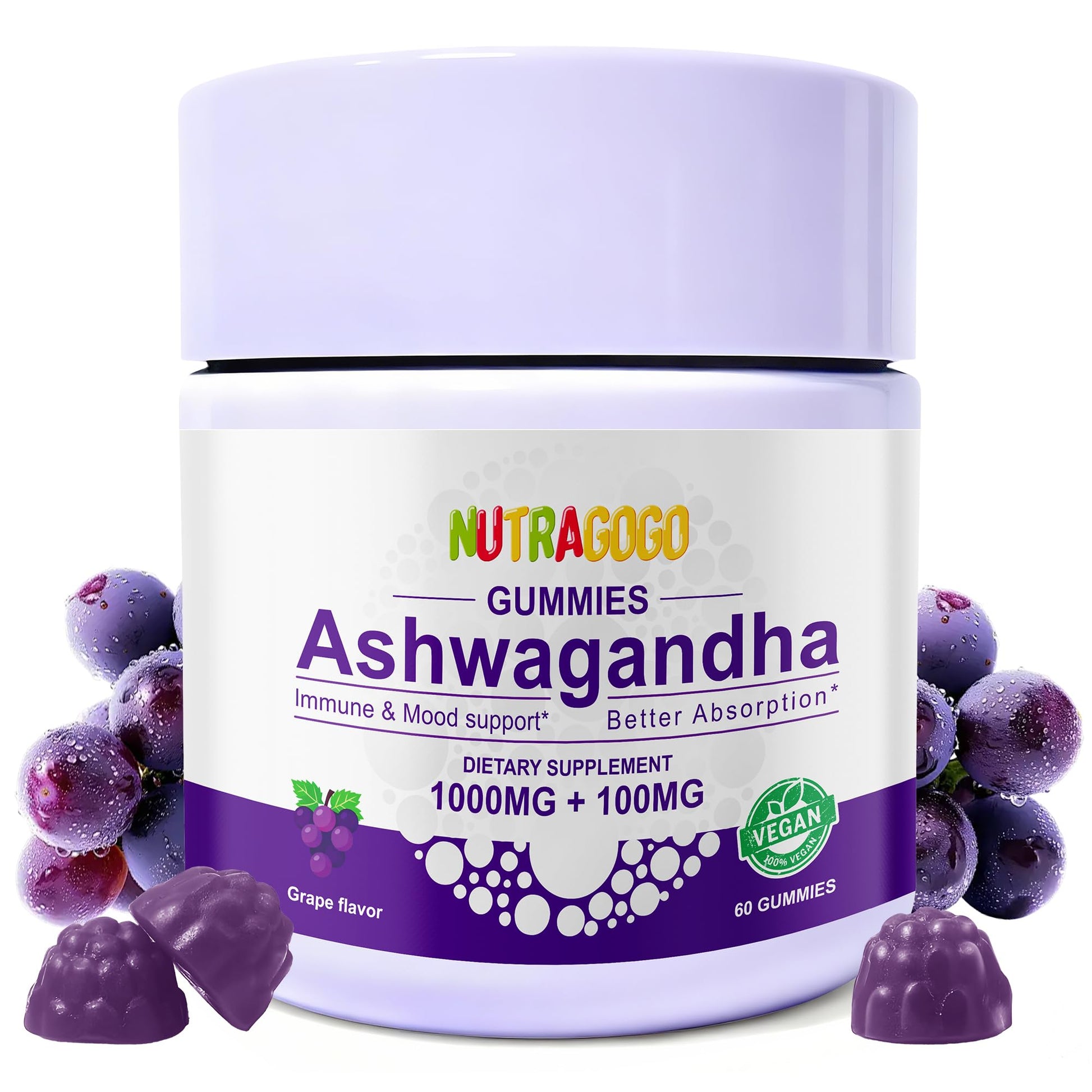 NUTRAGOGO Ashwagandha Gummies & Vitamin D3 Gummies, Gummy, 60 Count