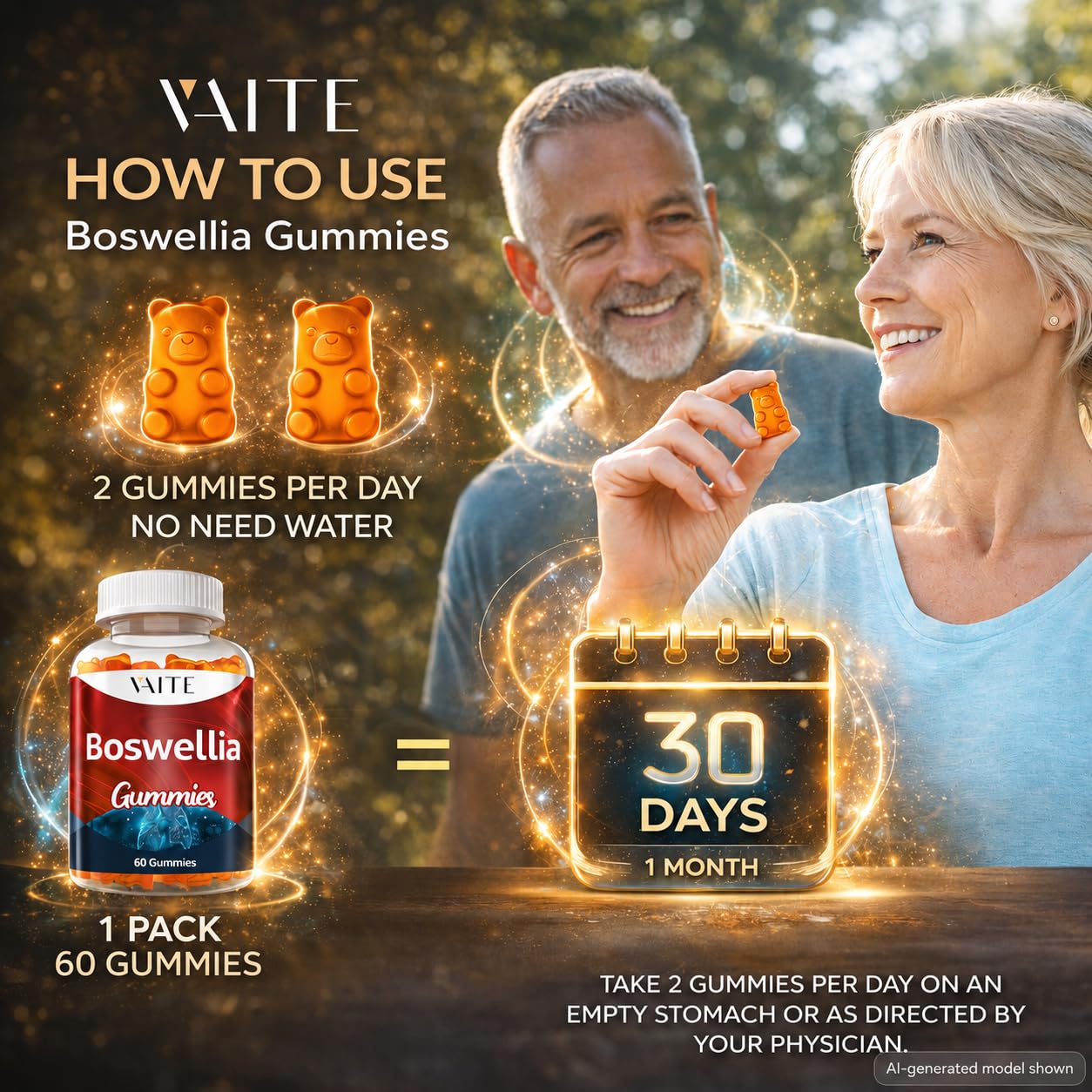 VAITE Boswellia Serrata Gummies 1200mg - Indian Frankincense Extract with Boswellic Acid, 60 Gummies