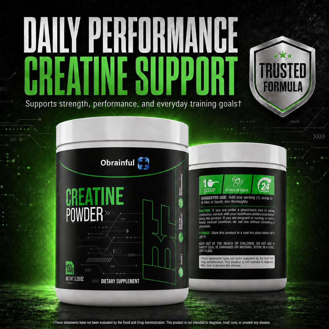 Obrainful Unflavored Creatine Monohydrate Powder 5.3 oz