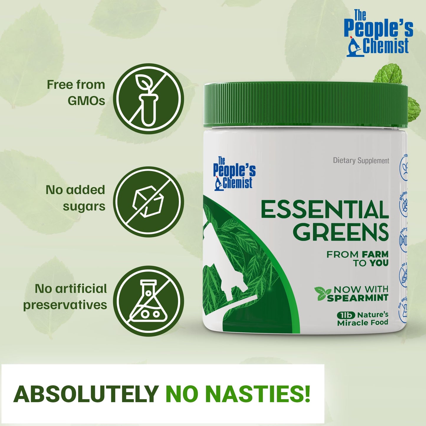 People's Chemist The Essential Greens Organic Moringa, Spirulina, Beetroot, and Probiotics Powder 16 Ounces