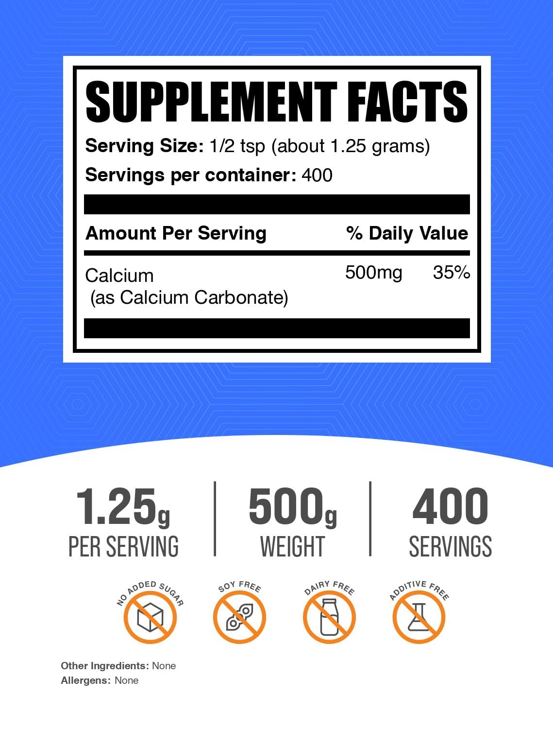 BulkSupplements Calcium Carbonate Powder 17.6 Ounce