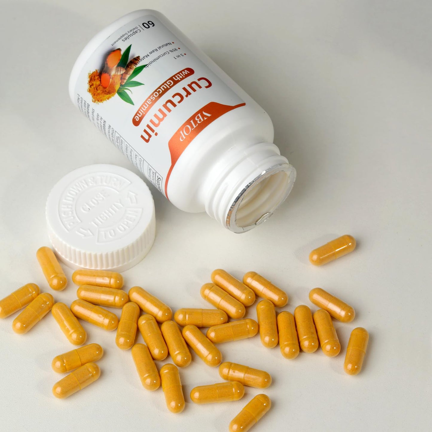 VBTOP Curcumin 95% with Glucosamine, 5-in-1 Joint Support Supplement with Sour Cherry, Frankincense & Celery Seed, 60 Capsules
