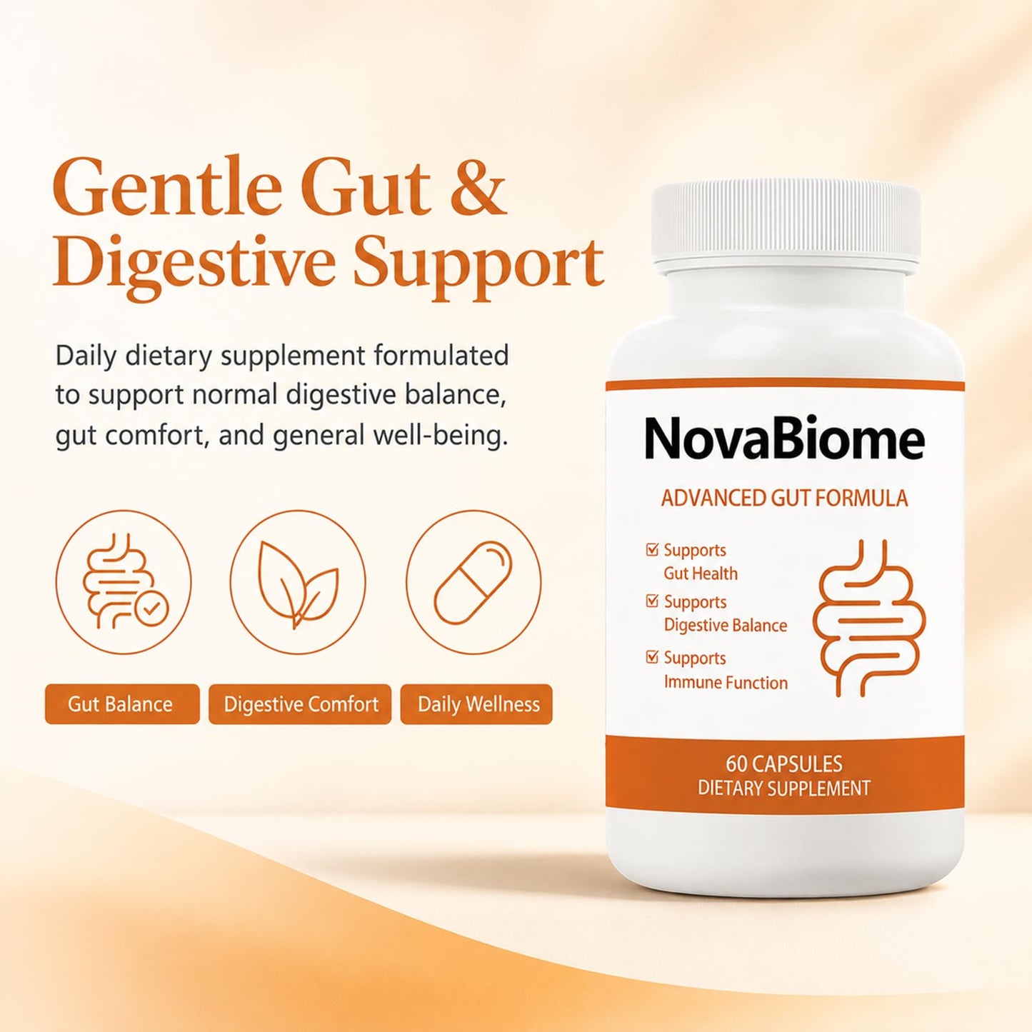 NovaBiome for Constipation, Digestive Comfort & Gut Balance Support Capsules 60