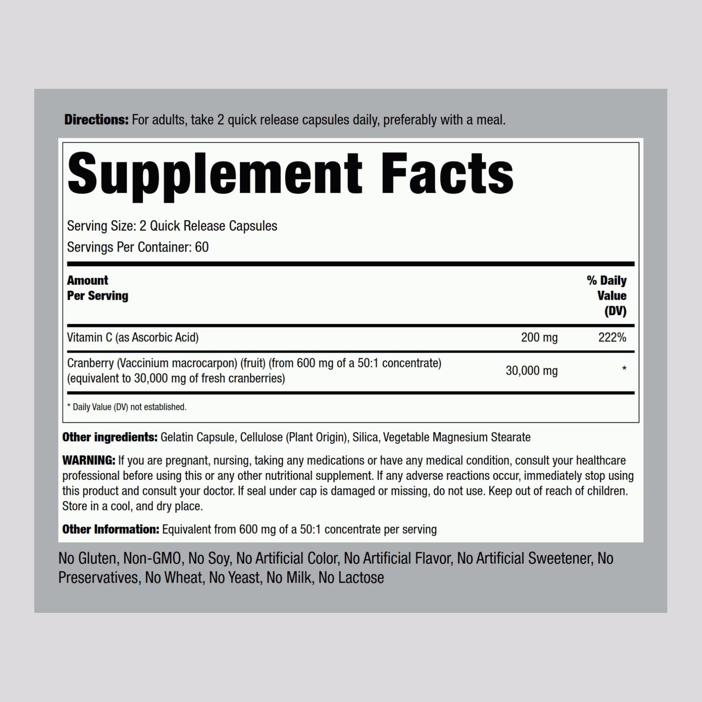 Piping Rock Cranberry Capsules, 120 Count
