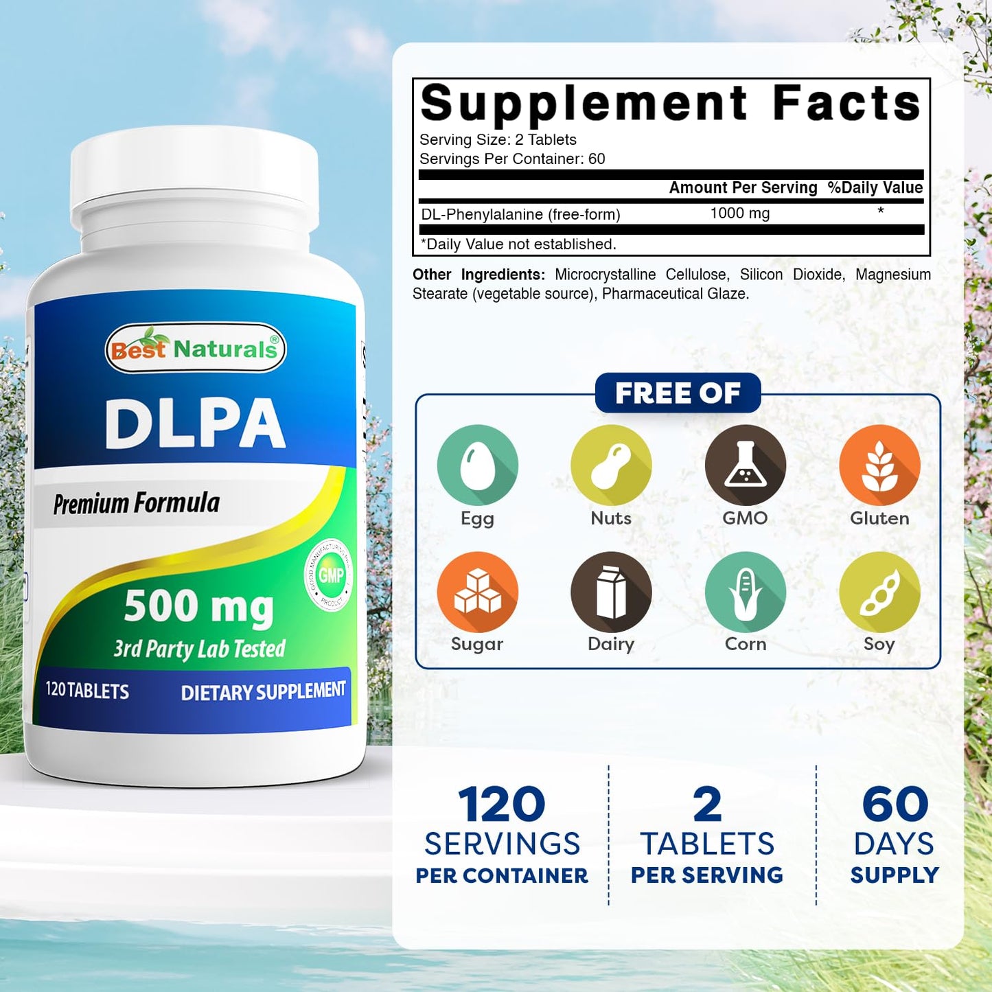 Best Naturals DLPA 500 mg Tablet, 120 Tablets
