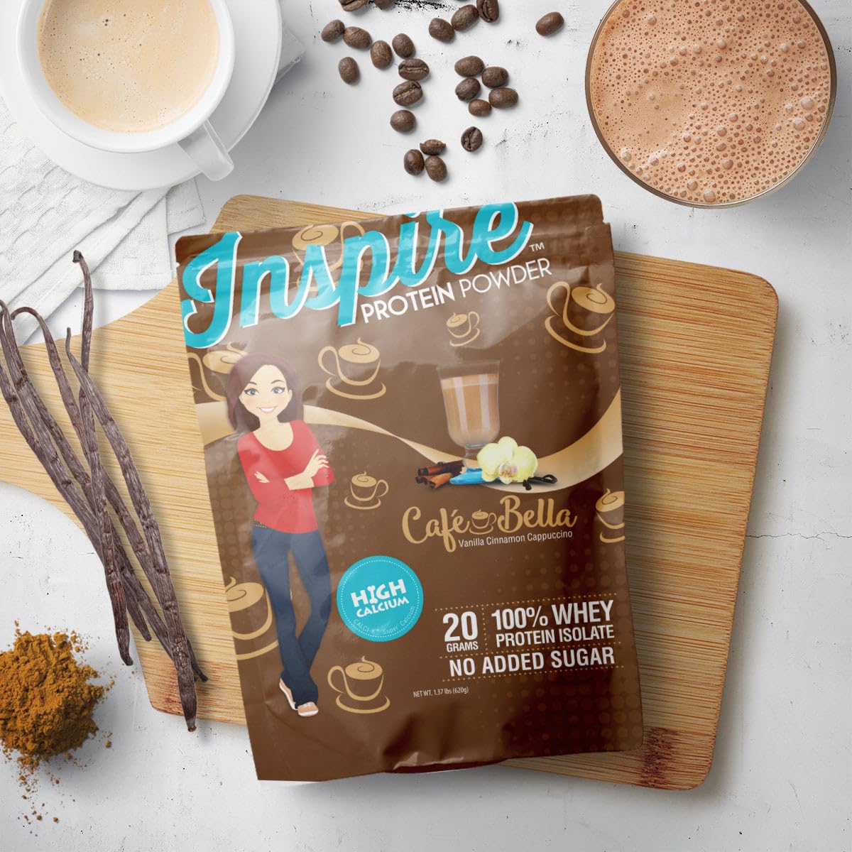 Bariatric Eating Inspire Cafe Bella Vanilla Cinnamon Cappuccino Sugar-Free 20g Whey Protein Isolate Powder, 1.37 Pound