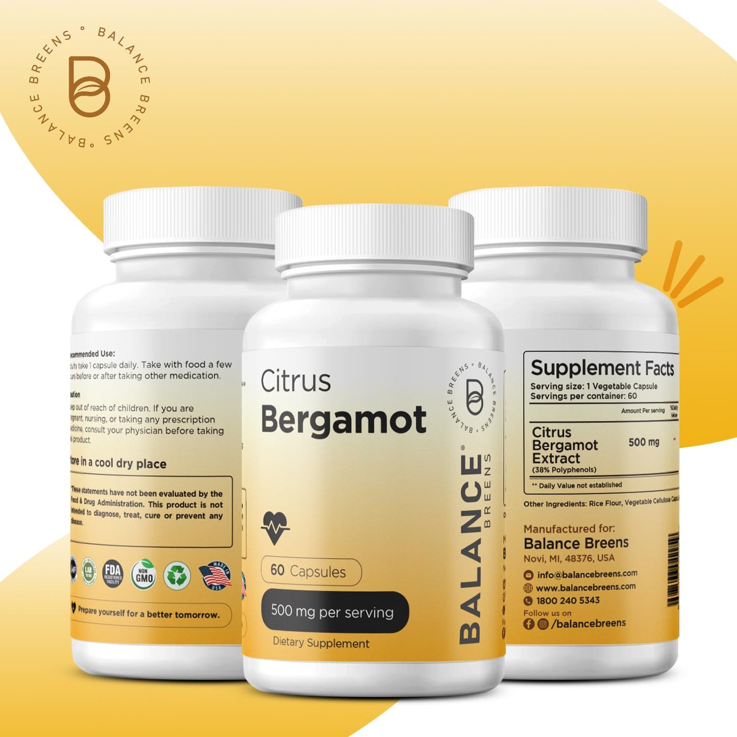 Balancebreens Citrus Bergamot 500mg Capsule, 120 Count
