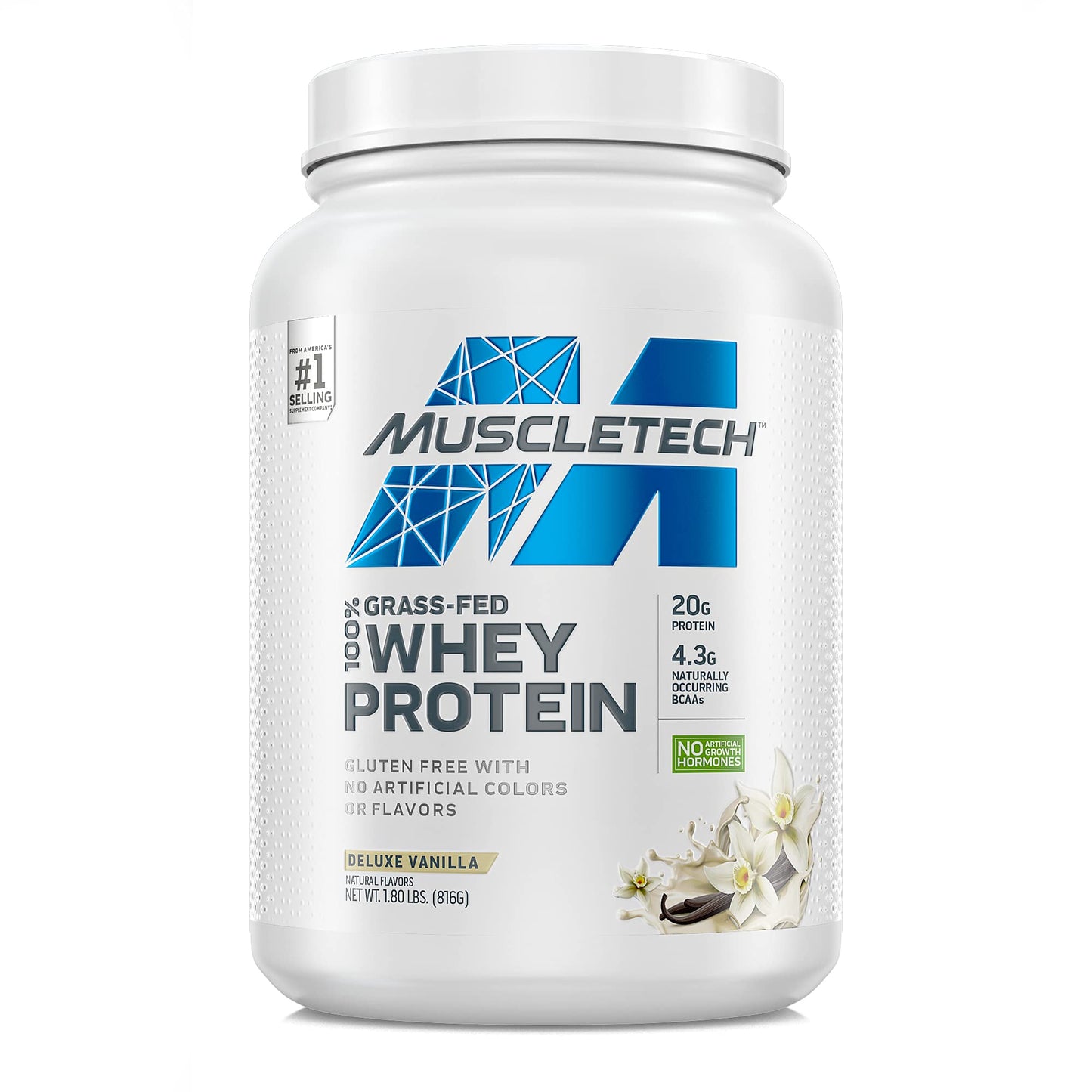 MuscleTech Grass Fed Whey Protein Powder, Triple Chocolate & Deluxe Vanilla, 57.6 Ounces