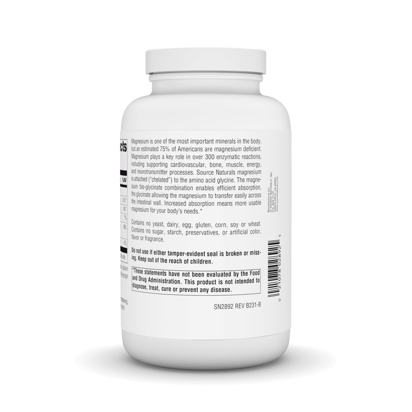 Source Naturals Magnesium Glycinate, Chelated for High Absorption | For Calm Energy, Bone & Heart Support*, 200 mg per Serving, 180 Tablets