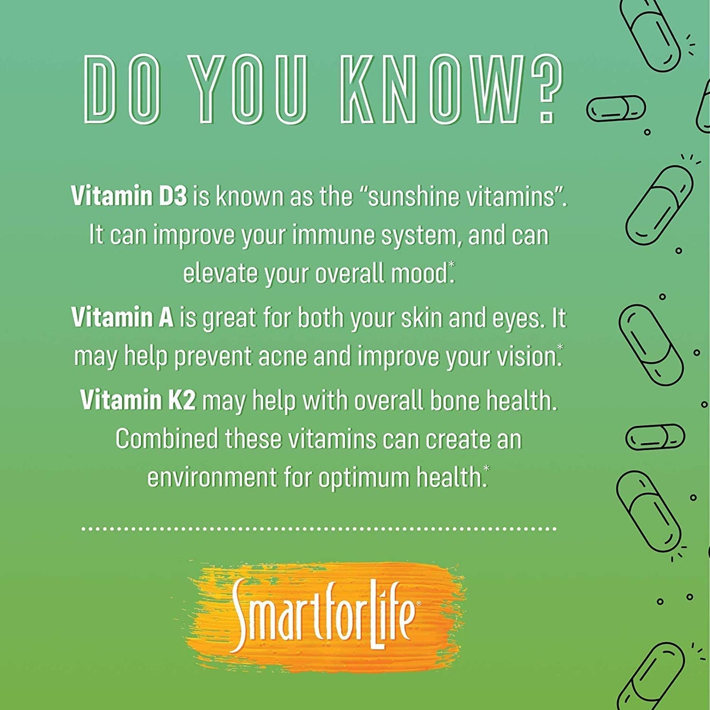 Smart for Life ADK Vitamins Vitamin D3, K2 and A Capsule, 90 Count
