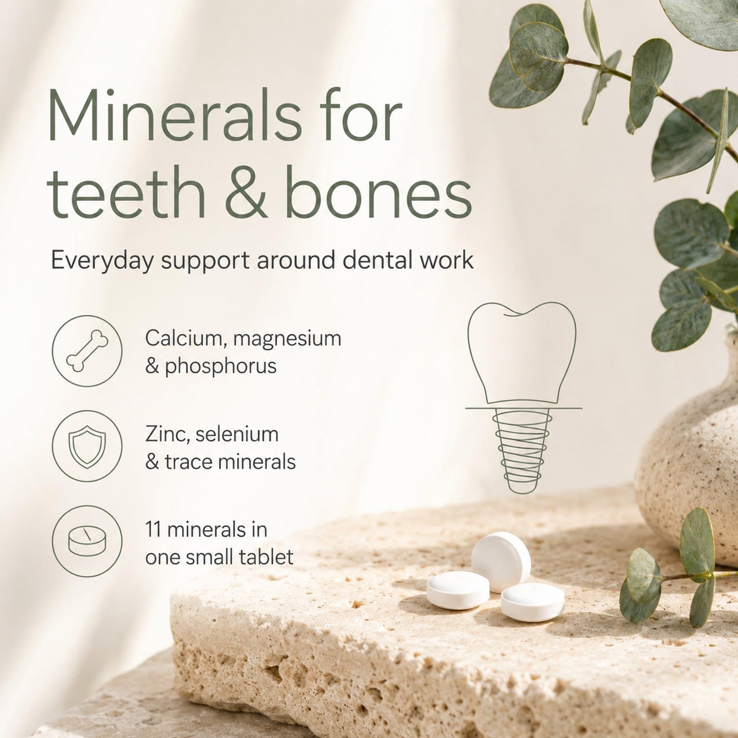 Dental Rituals Implant Care Mineral Complex for Normal Teeth & Bones Calcium Magnesium Zinc & Trace Minerals Tablets, 30 Count