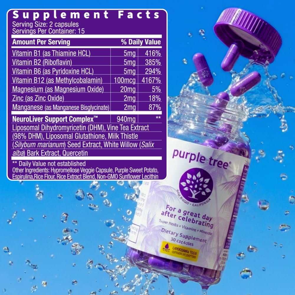 Purple Tree Post-Celebration Wellness Supplement for Liver Support & Hydration Capsule, 30 Count