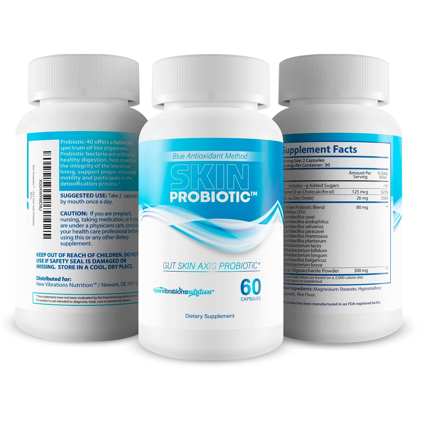 New Vibrations Nutrition Skin Probiotic Capsule, 60 Count
