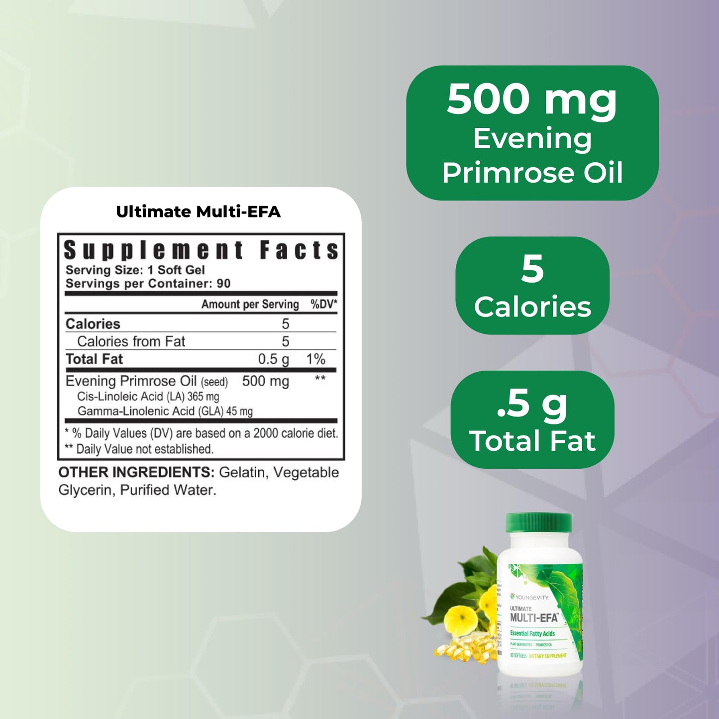 Youngevity Ultimate Multi-EFA Plant Based EFA Supplement No Fish Evening Primrose Softgels 90