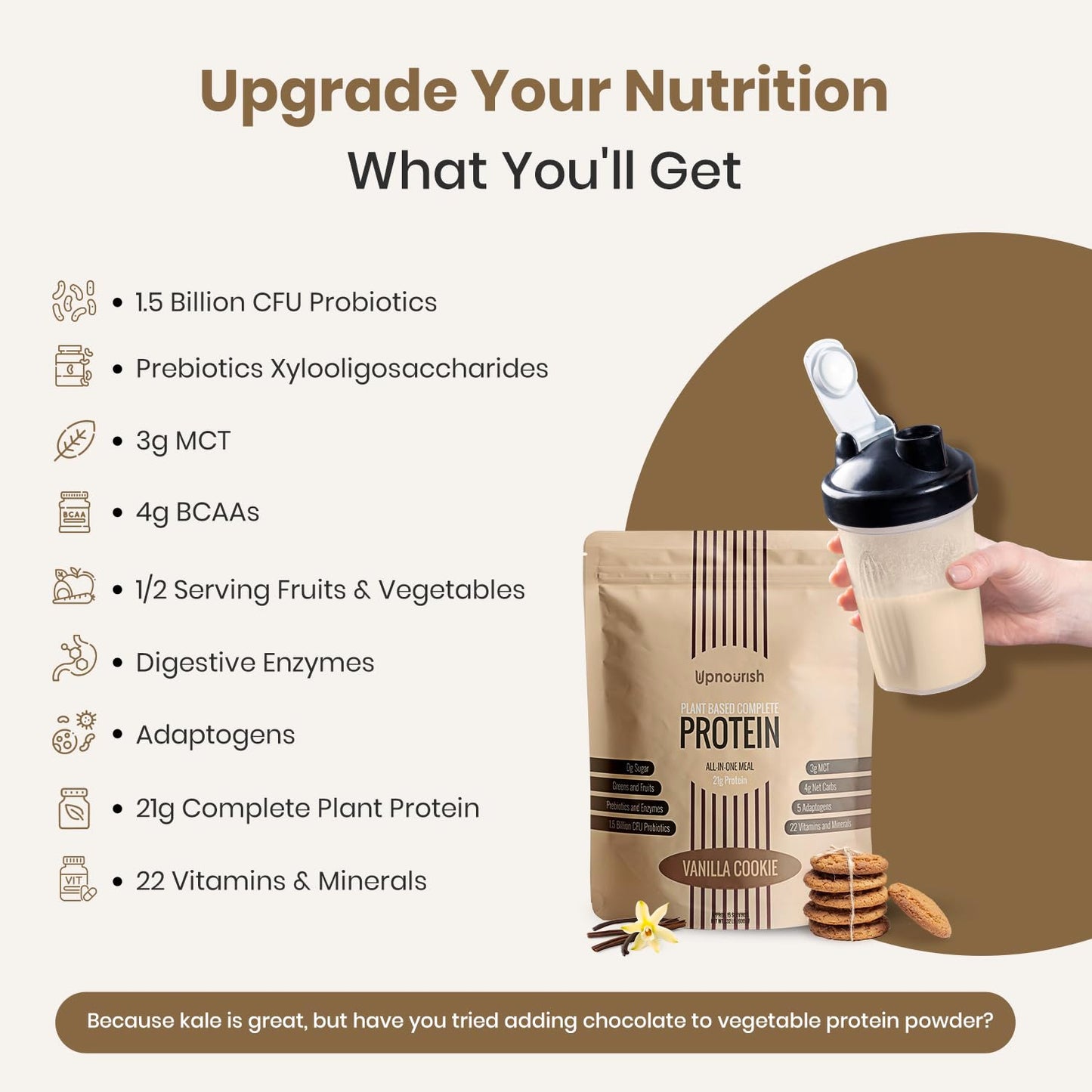 UpNourish Vanilla Cookie Vegan Protein Powder 22.24 Ounce