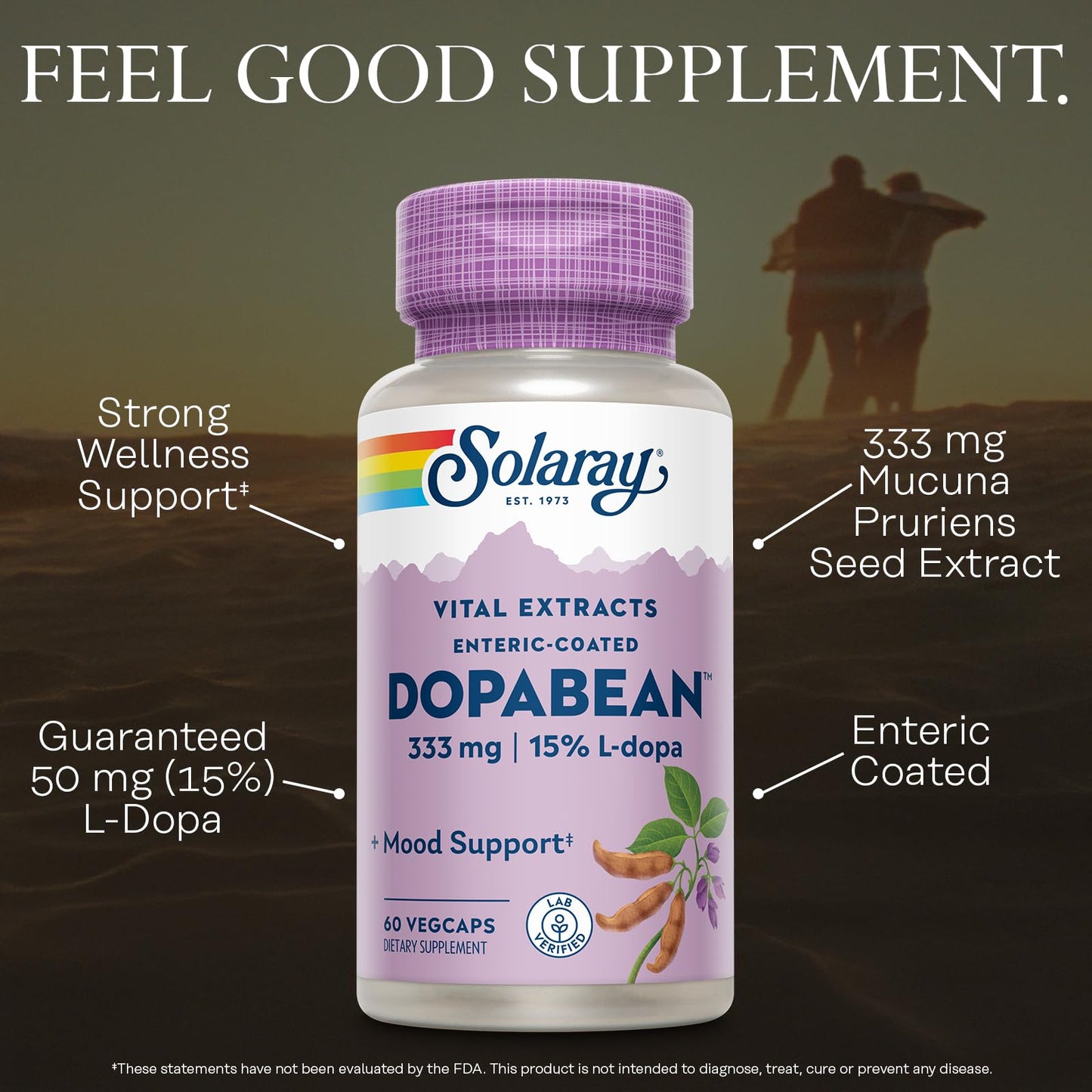 SOLARAY Dopabean 333mg Mucuna Pruriens L-Dopa Velvet Beans Seed Extract with 15% L-Dopa Plus Alpha Galactosidase Capsule 60