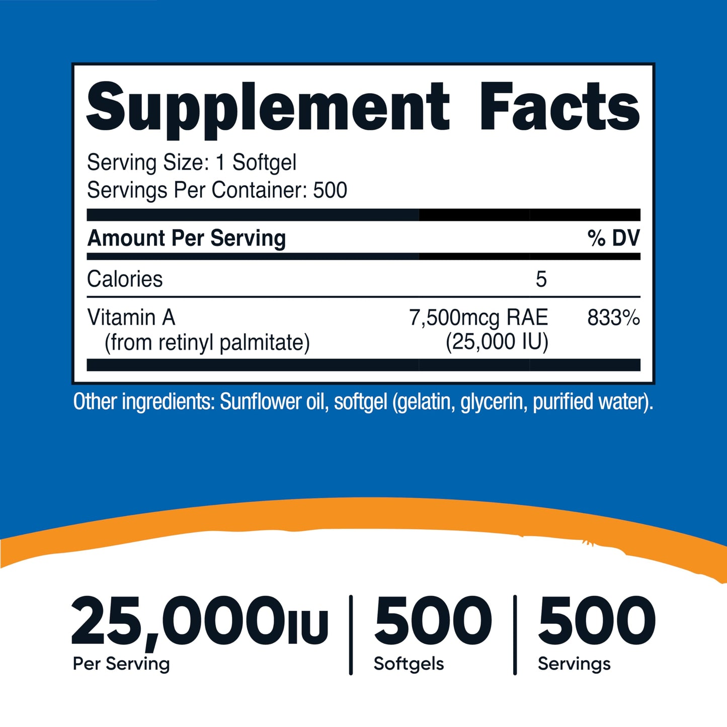 Nutricost Vitamin A 25000 IU Softgel, 500 Softgels