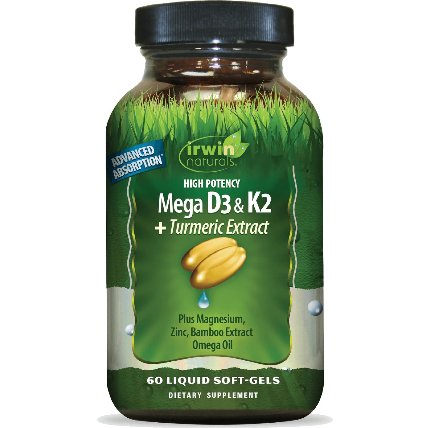 Irwin Naturals Mega D3 & K2 + Turmeric Extract High Potency Softgels, 60 Count