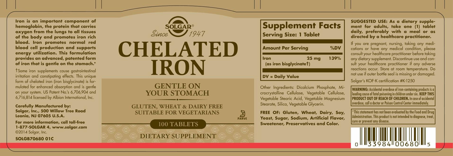 Solgar Chelated Iron Tablets 100