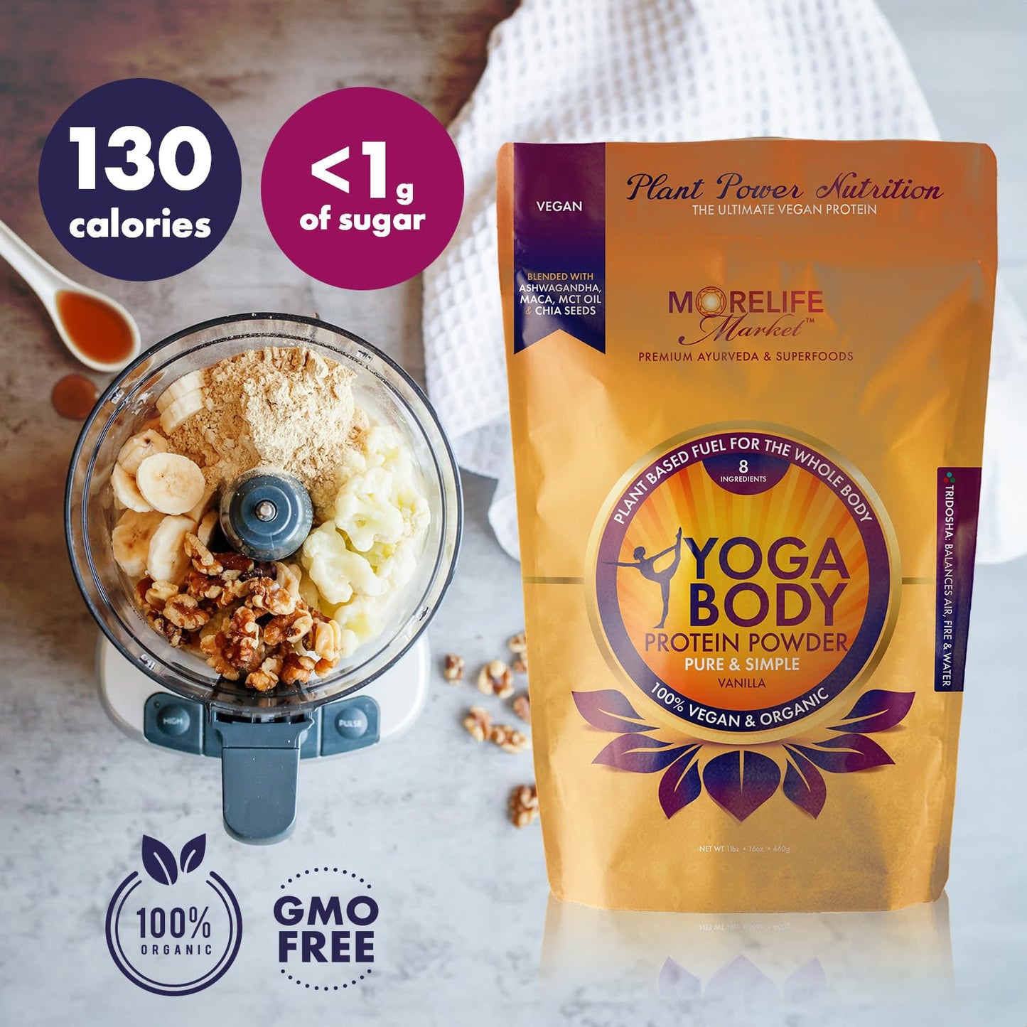 MoreLife Market Yoga Body Protein Powder Vanilla Flavor, 16 oz