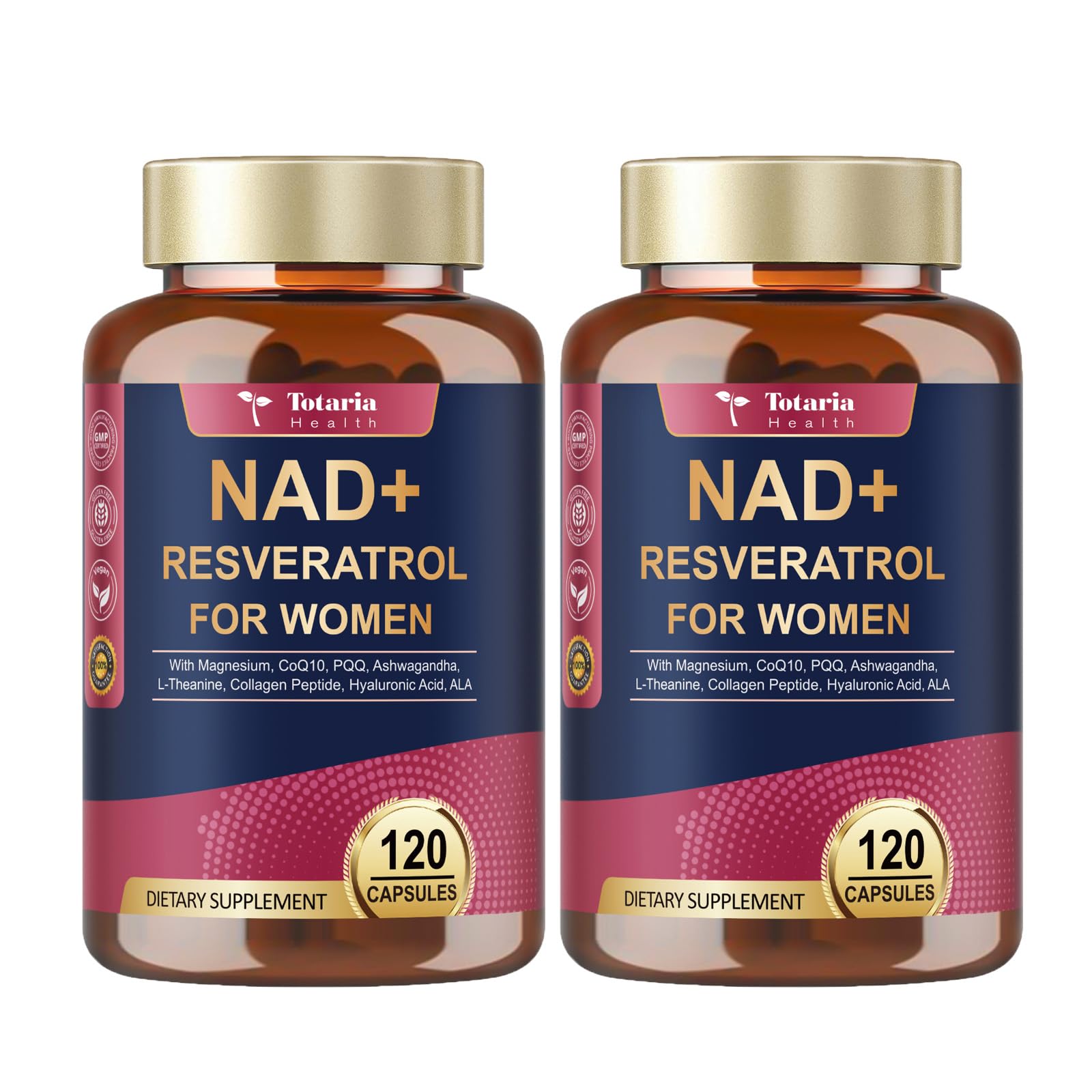 Totaria NAD+ Trans-Resveratrol Supplement for Women with Magnesium, CoQ10, PQQ, Ashwagandha, Collagen Peptide – NMN & NMNH Alternative – Cellular Renewal & Energy, 240 Capsules