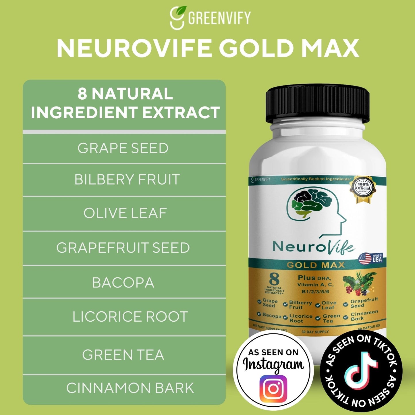 GREENVIFY NeuroVife Gold Max Brain Support Supplement 120 Capsules