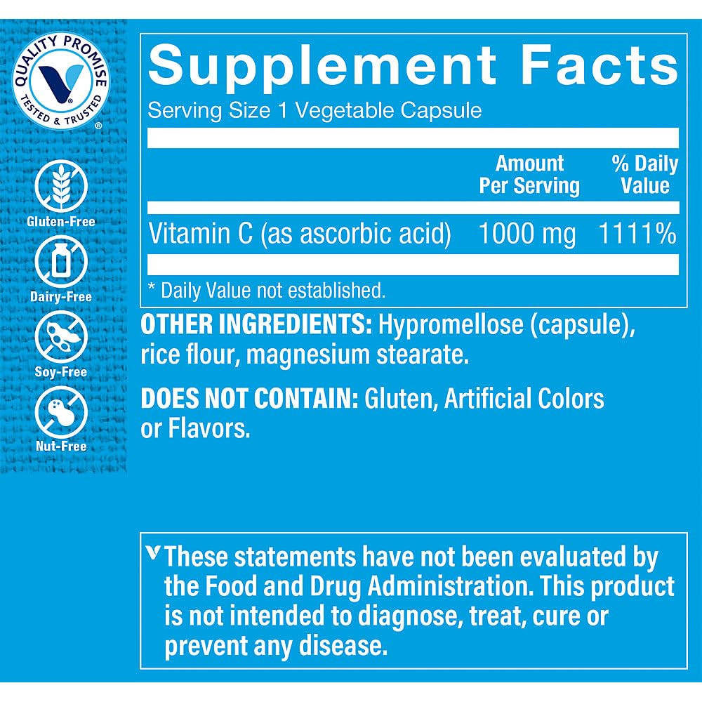 The Vitamin Shoppe Vitamin C 1000mg Vegetarian Capsules, 1 Count